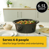 6.5L Black Slow Cooker with Removable Ceramic Bowl | 3 Heat Settings | Family-Sized Easy-Clean Crock Pot